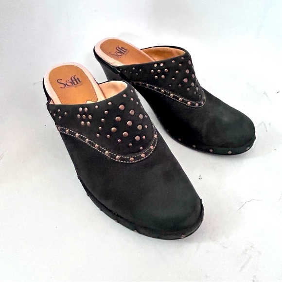 SOFFT Womens Langston Suede Leather Studded Clog Mule Slide Black Size 8.5 - Picture 5 of 10
